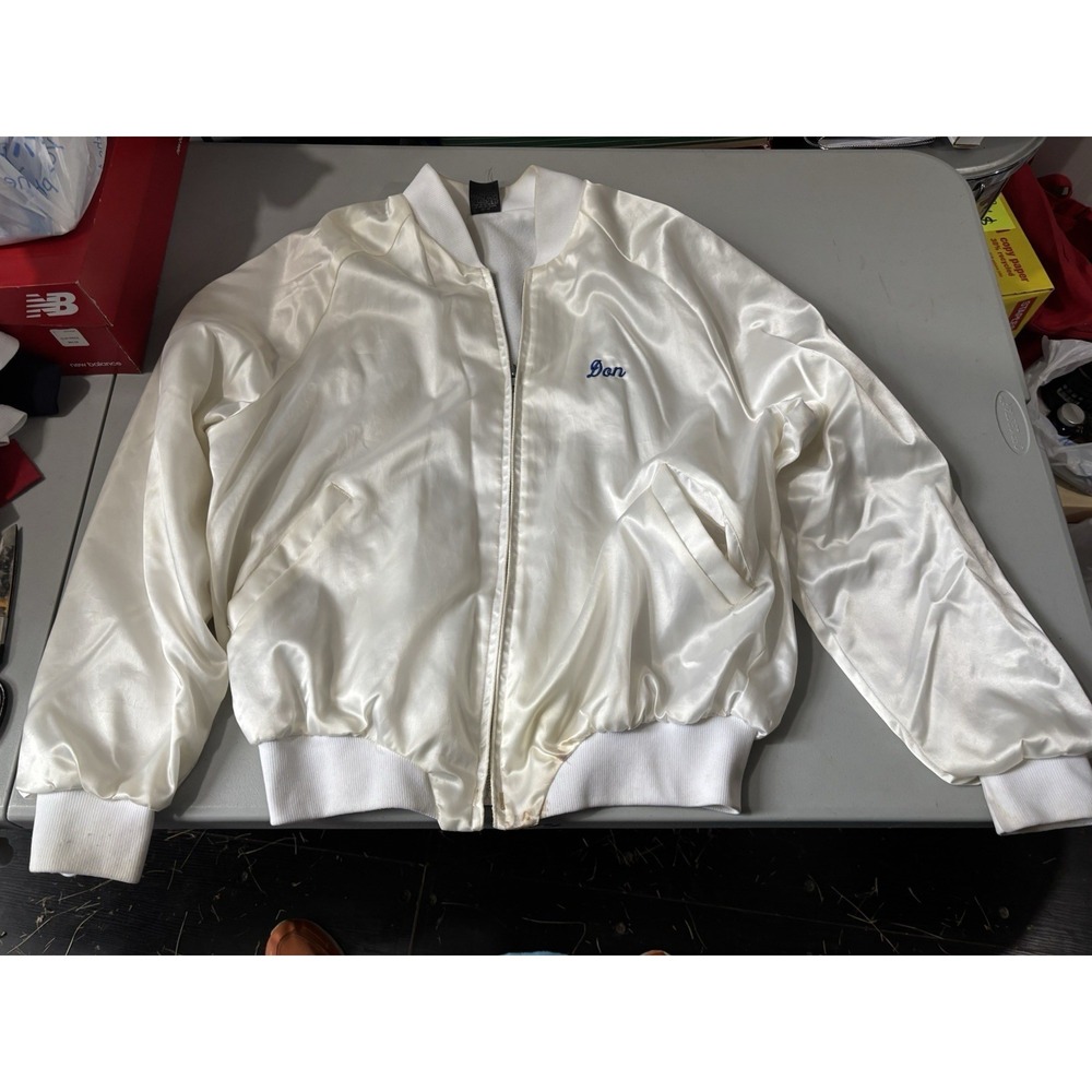 Vtg Nexxus White Silk Bomber Jacket L Corporate Core